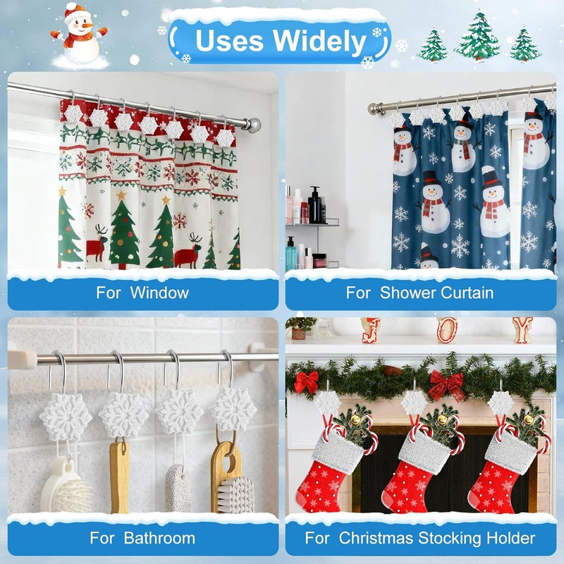 VinTS 12PCS White Snowflake Shower Curtain Hooks,Christmas Shower Curtain Hooks, White Snowflake Winter Decoration for Christmas Bathroom Living Room - Image 5